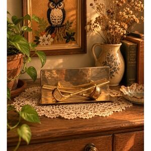 Vintage Solid Brass Golf Clubs Paperweight Display Stand Mail Holder MCM Retro